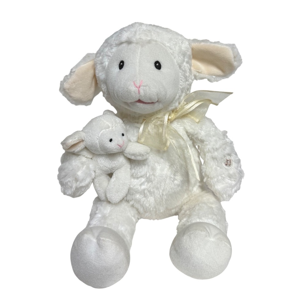 Gund Lamb Plush White Sheep Stuffed Animal w Baby Lamb Rattle 10" not tested